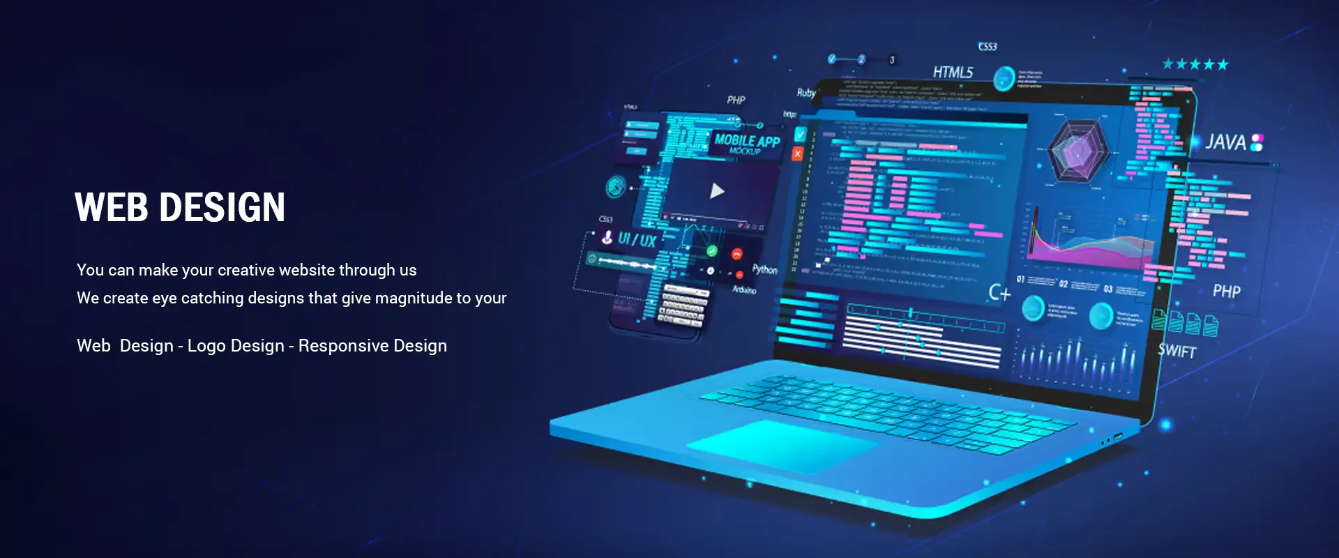 Banner representing web design and development services by Bluelight Computer