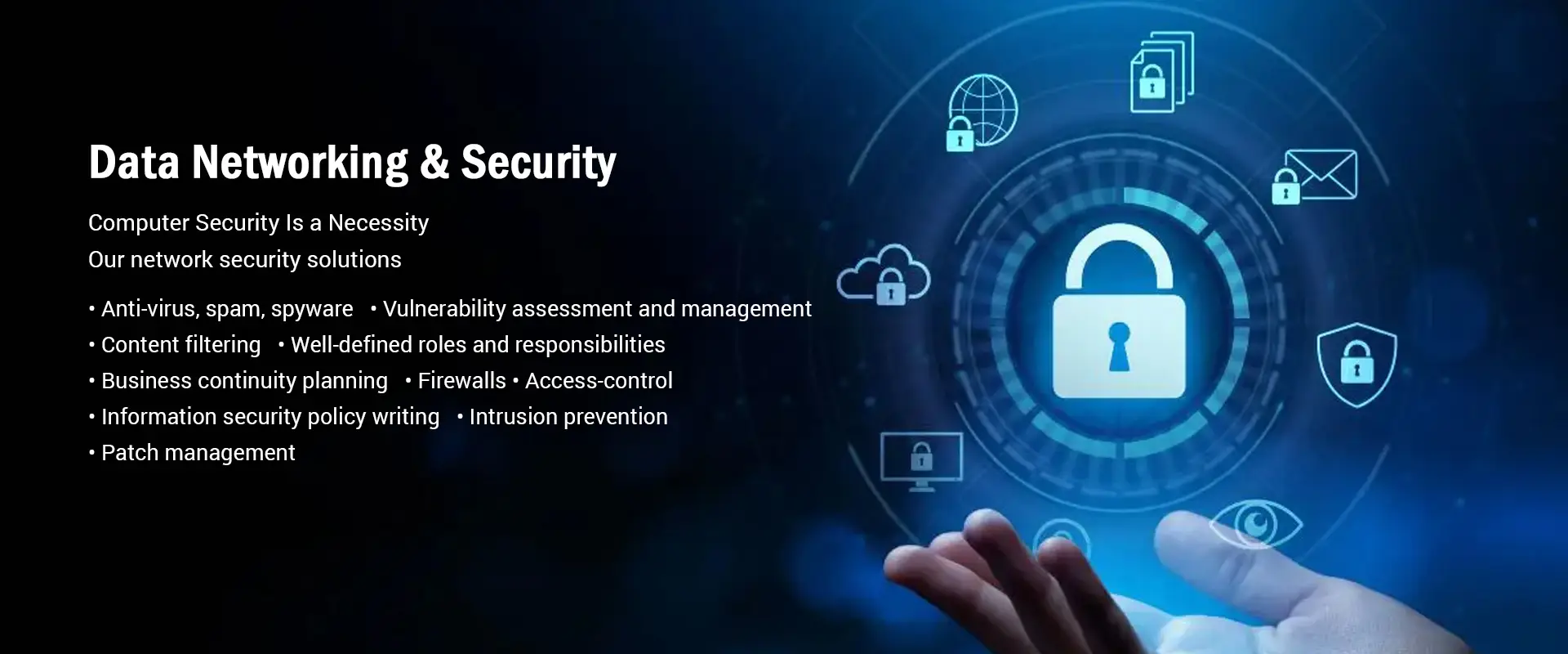 Banner representing data networking, IT security, and protection services by Bluelight Computer